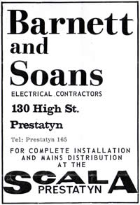 Barnett and Soans Electrical Contractors to the Scala.